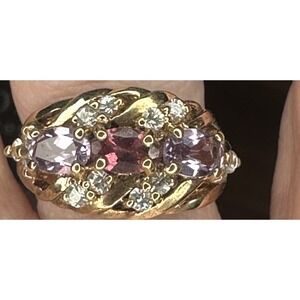 Sterling Silver Amethyst And Garnet Ring Size 7.75